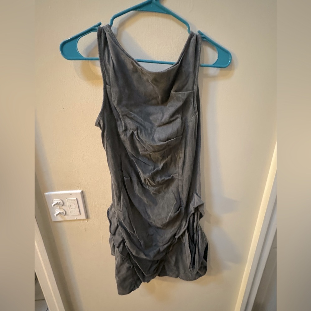 Charcoal, runched sleeveless dress with exposed zipper and pockets (Size 8)